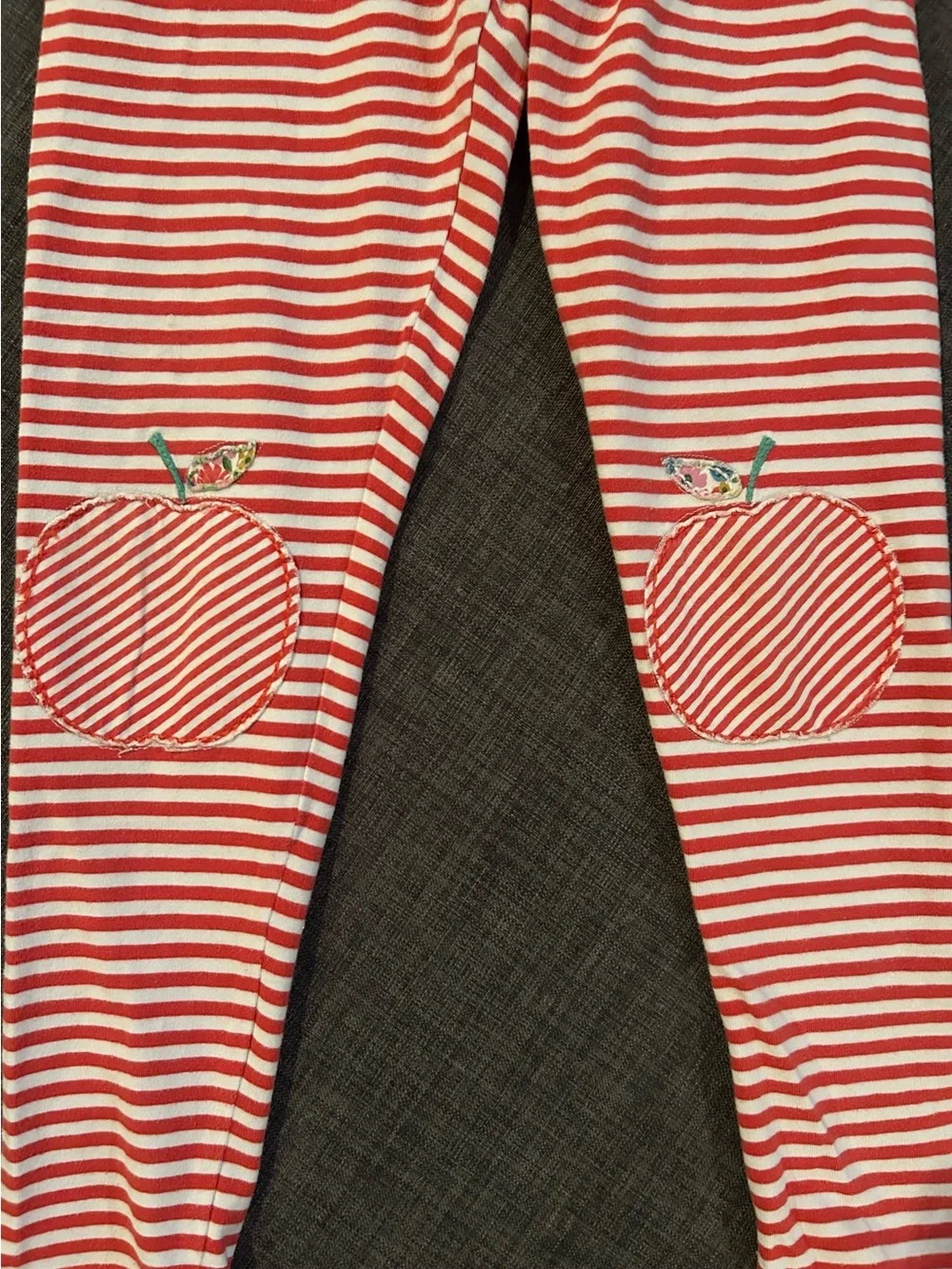 Mini Boden Red and White Stripe Leggings with Apple Knee Patches Size 7-8Y